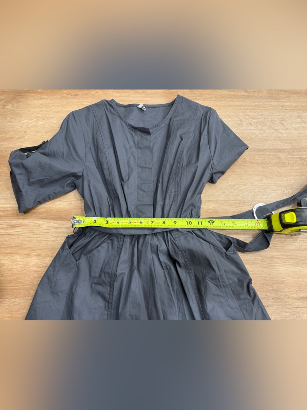 Charcoal Gray Short-Sleeve Belted Midi Dress - Picture 9 of 11